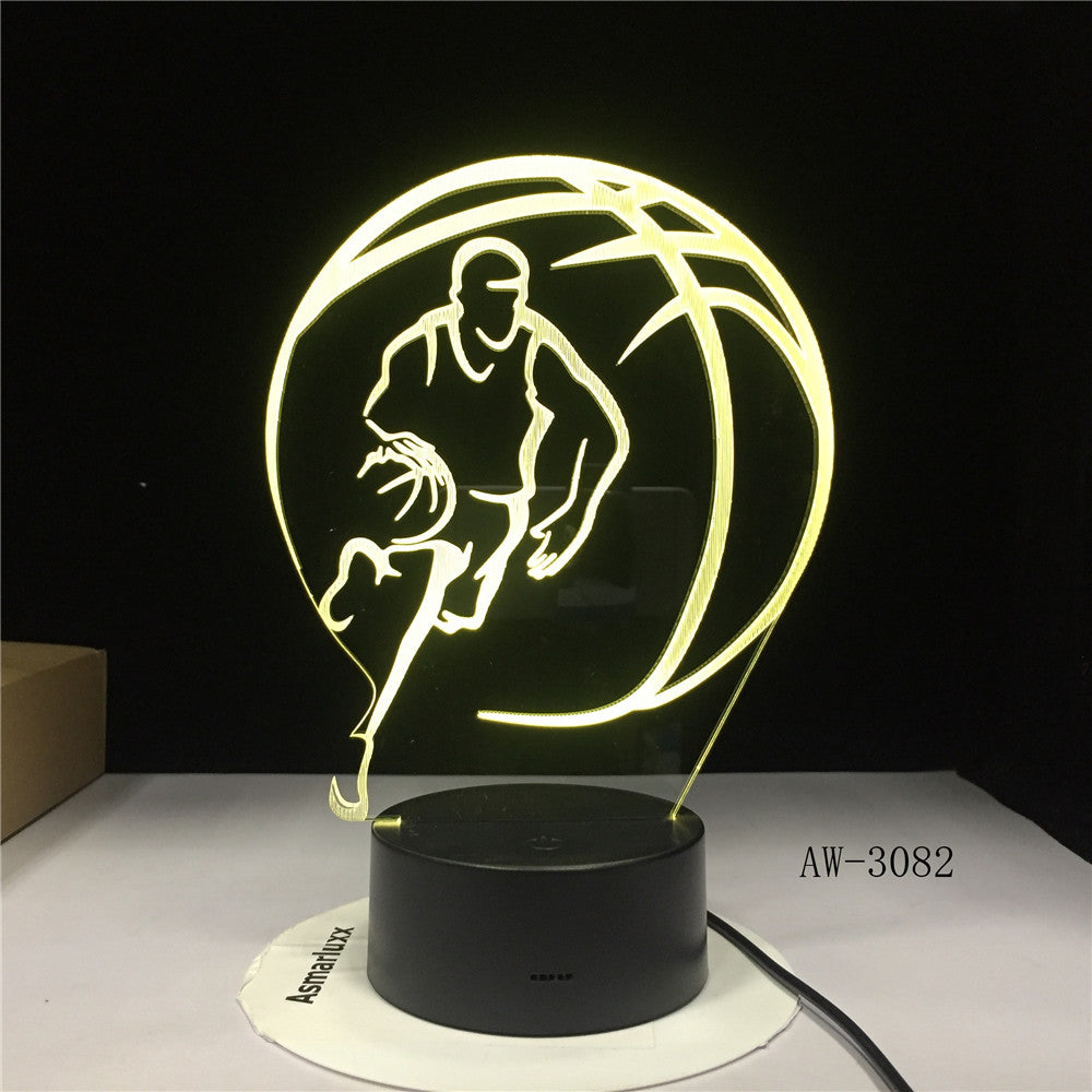 Basketball 3D LED night light glowing warm white on a black base