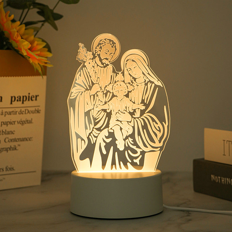 Acrylic 3D LED decorative night light glowing on a tabletop